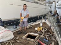 Day 6 - Teak removed, down to fiberglass