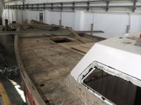 Day 20 - Deck stripped down to the lower layer of fiberglass sandwich